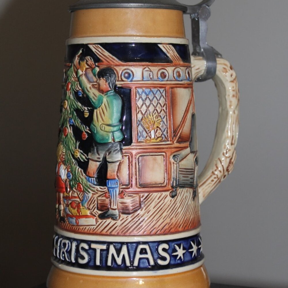 Vintage Beer Stein/Mug West Germany Metal Lidded 9" Christmas 1989 Limited